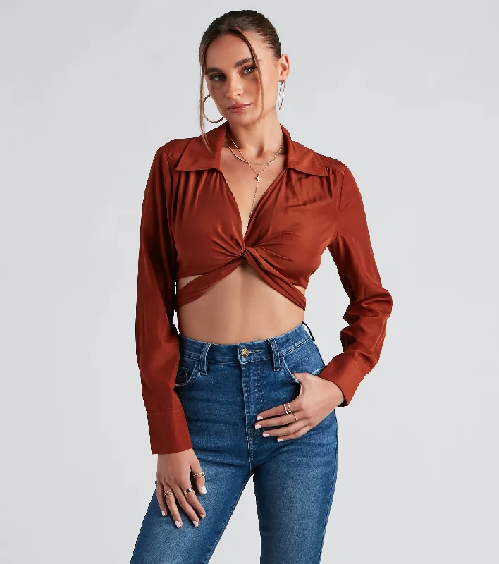 women's tops with embroidery detailsPortrait Mode Tie-Front Poplin Top