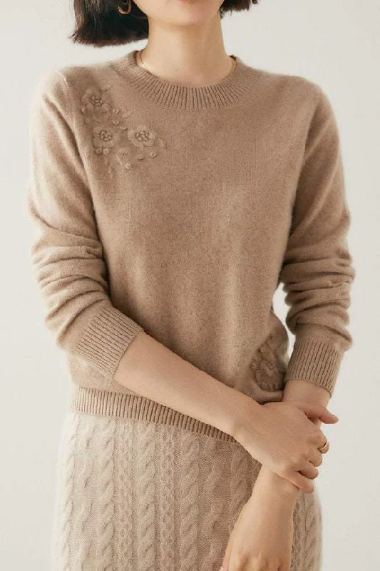 Thick Cashmere SweatersEmbroidered Round Neck Slim Fit Knitted Sweater