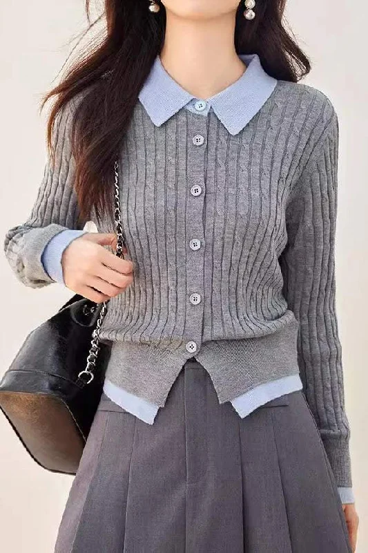 High-Quality Wool SweatersFaux Two-Piece Spliced Knit Sweater