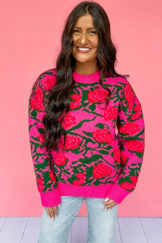 Patterned Cashmere SweatersBed of Roses Oversized Fuchsia Sweater