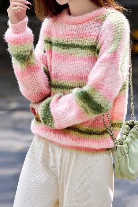 Flannel SweatersStriped Colorblock Knit Sweater