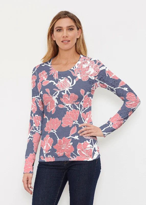 chic women's tops for everyday wearMelina Blooms Navy (7721) ~ Thermal Long Sleeve Crew Shirt