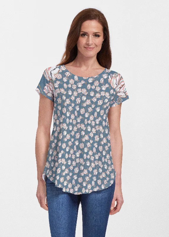 women's tops for wedding guest attireTulips Multi Navy (7662) ~ Signature Short Sleeve Scoop Neck Flowy Tunic