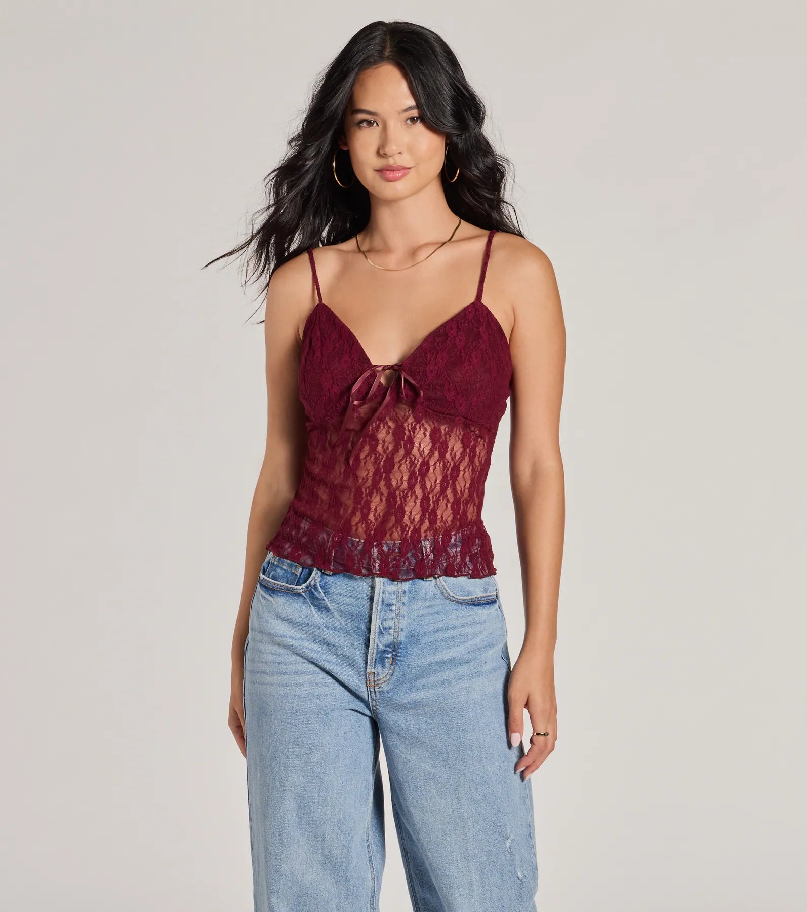 women's tops with beading accentsSheerly Sultry V-Neck Lace Crop Top