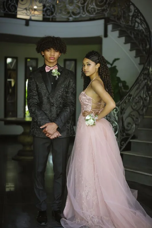 prom dresses with beaded accentsGenerous Pink A-line Prom Dress,Pink Graduation Dress Y6691