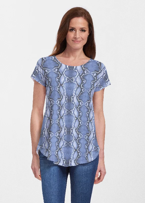 women's tops for those who want to add a touch of sophistication to their casual attirePython Blue (7275) ~ Signature Short Sleeve Scoop Neck Flowy Tunic