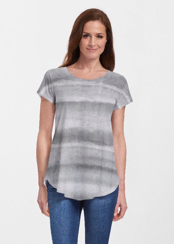 long-sleeved women's topsStriped Watercolor Grey (25034) ~ Signature Short Sleeve Scoop Neck Flowy Tunic