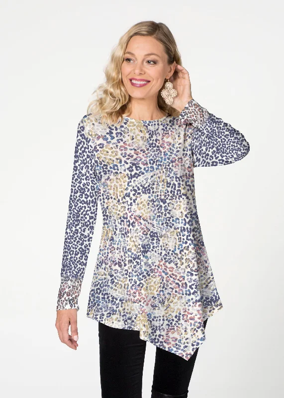 women's tops for those who want to show off their figure in a flattering wayBrushed Jaguar Beige (7660) ~ Asymmetrical French Terry Tunic