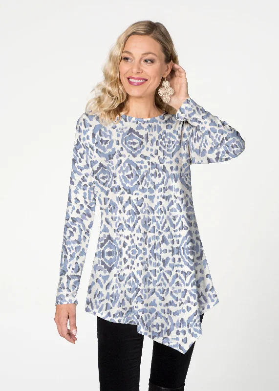 women's tops for glamorous eveningsBatik Zebra  (7753) ~ Asymmetrical French Terry Tunic