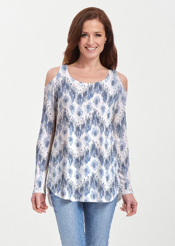 women's tops with lace-up frontsTonal Waves Blue (7804) ~ Butterknit Cold Shoulder Tunic