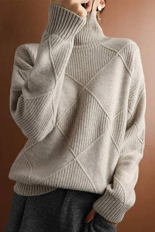 Wholesale Sweaters2-Way High Neck Rib Contrast Diamond Sweater - 6 Colors Available