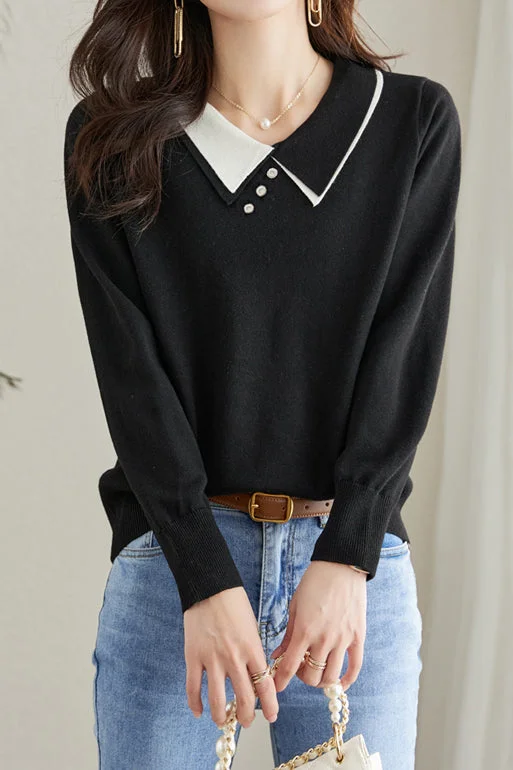 Oversized Cardigan SweatersDoll-collar casual long-sleeved knitted sweater