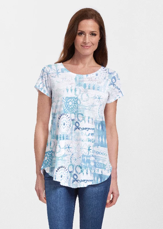 women's tops for summer festivalsFerris Wheel Blue (16186) ~ Signature Short Sleeve Scoop Neck Flowy Tunic