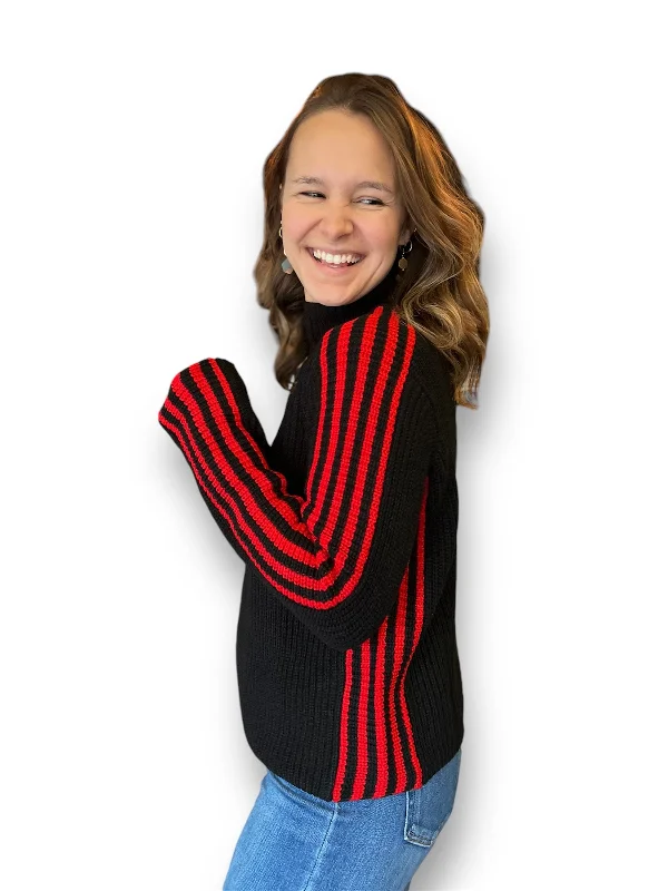 Affordable Women's SweatersSporty Stripe Mock Sweater