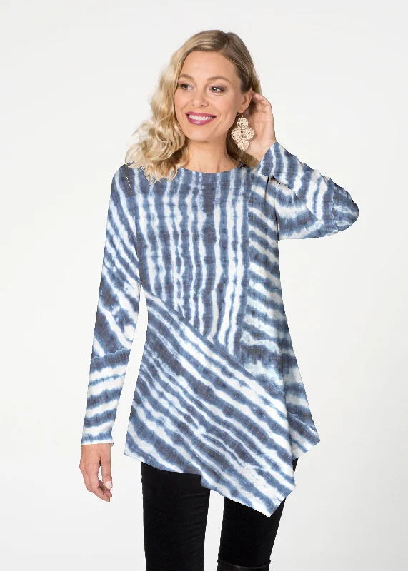 women's tops with beading accentsTie-Dye Ripple (14183) ~ Asymmetrical French Terry Tunic