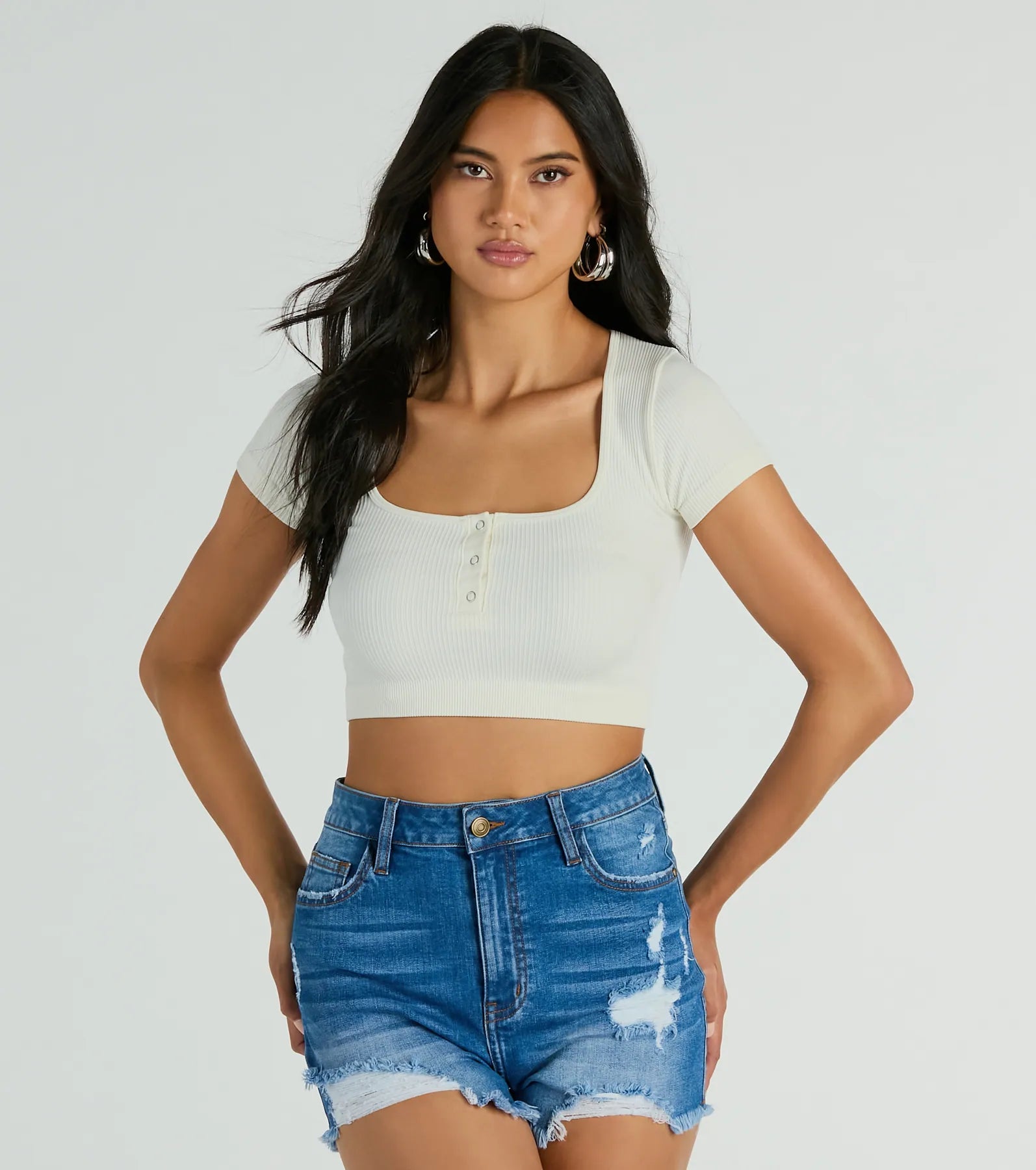 women's tops for layeringPerfect Muse Short Sleeve Henley Crop Top