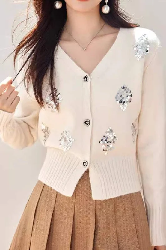 Discounted SweatersV-Neck Sequin Knit Cardigan