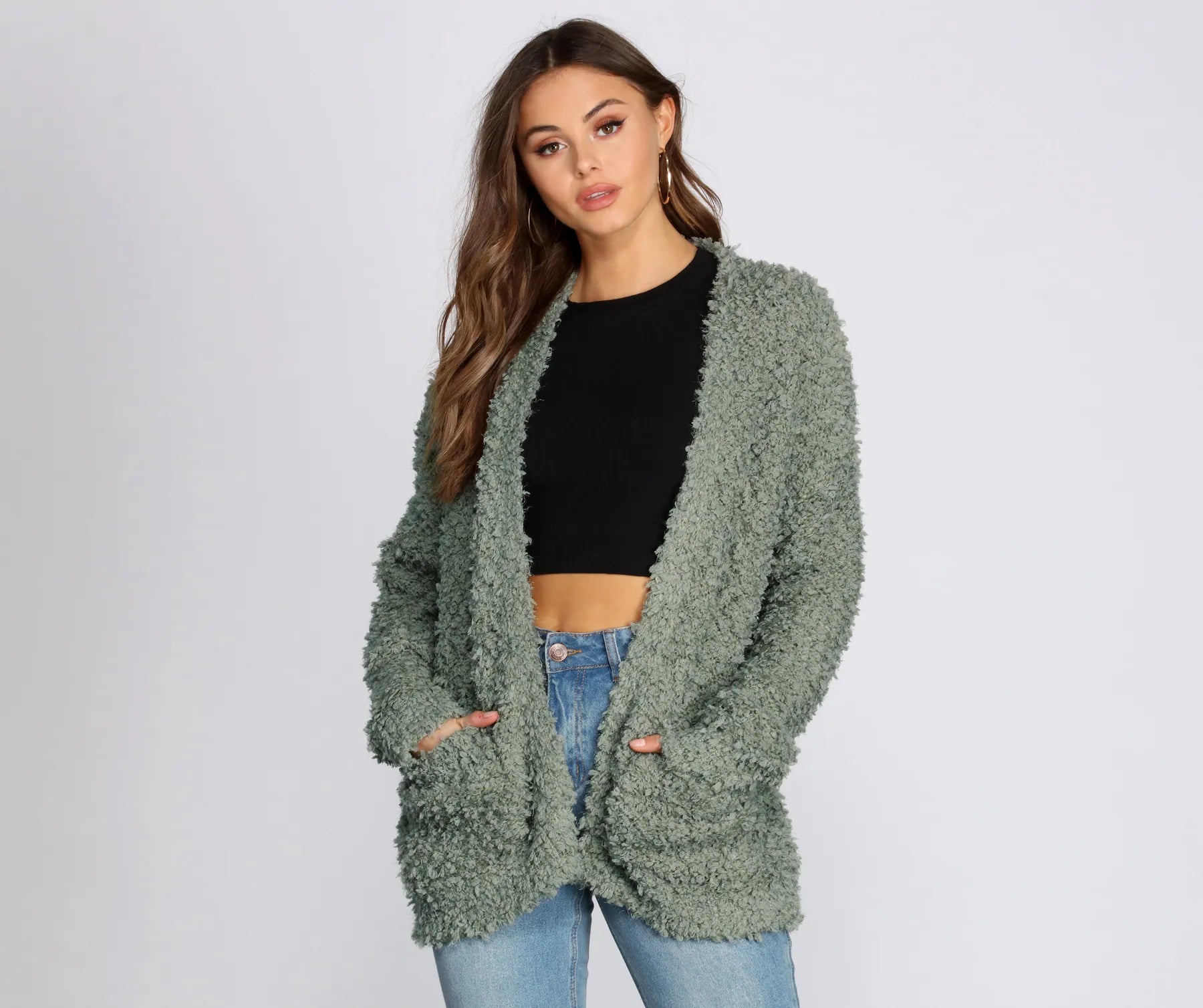 Thick SweatersFuzzy Popcorn Cardigan