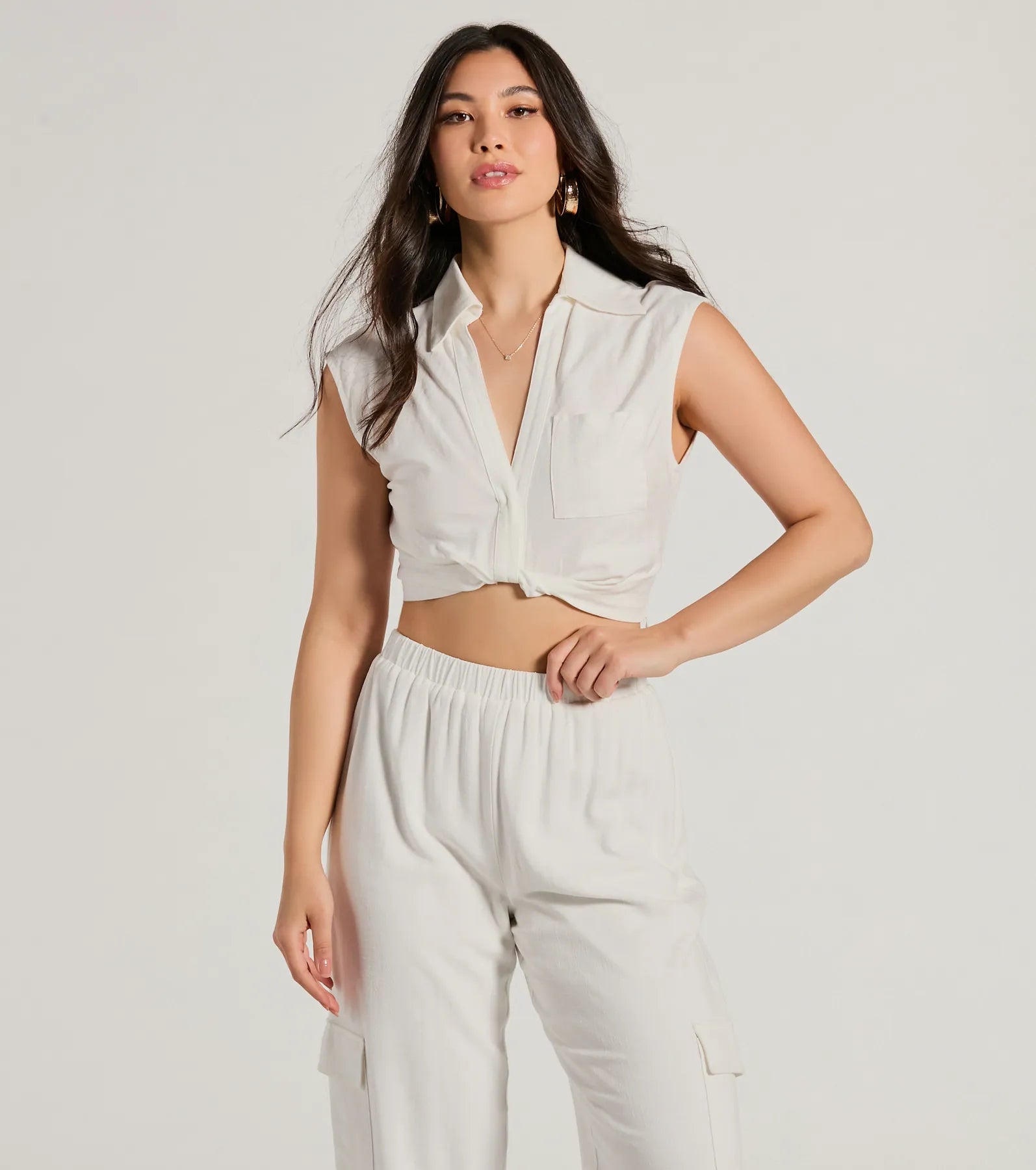 women's tops for those who want to invest in timeless piecesBreezy Mood Collared Linen Crop Top