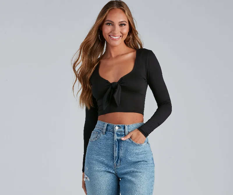 women's tops for those who value both quality and affordabilityLove You Knot Tie-Front Crop Top