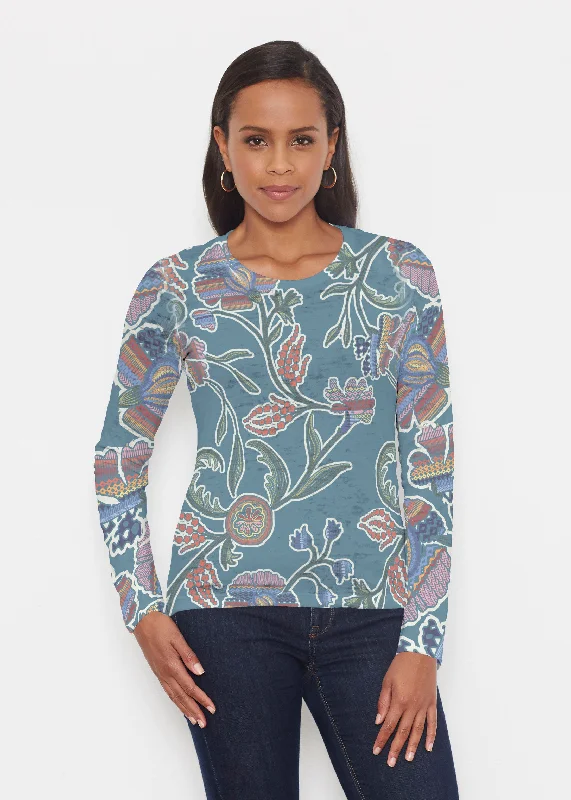 luxury women's topsPatterns At Play Blue (7827) ~ Signature Long Sleeve Crew Shirt