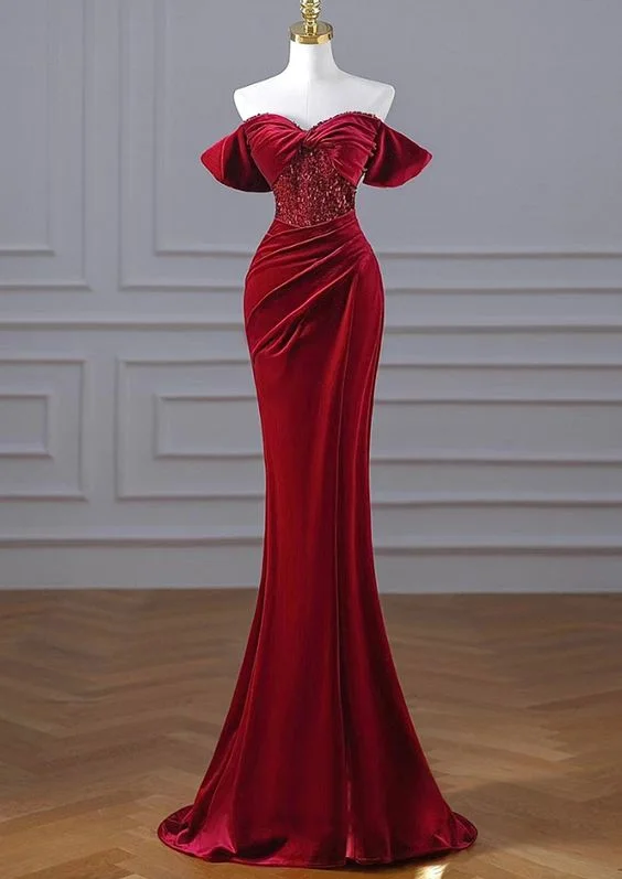 prom dress shopping tipsCharming Burgundy Velvet Mermaid Prom Dress Y6602