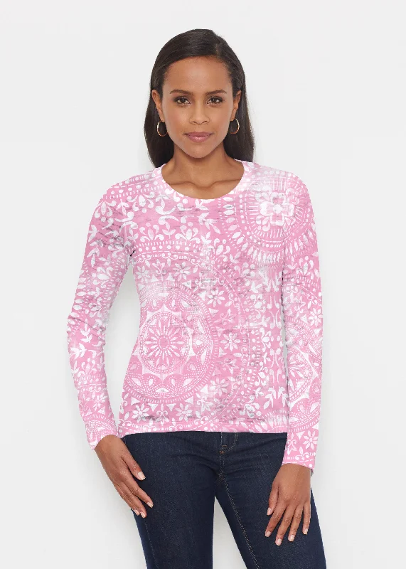 women's tops for casual FridaysDual Medallion Pink (13461) ~ Signature Long Sleeve Crew Shirt