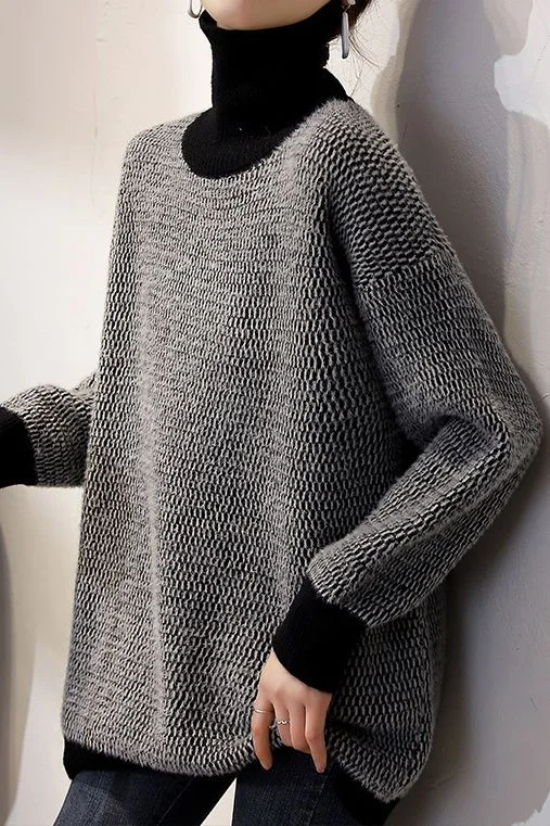 Luxurious Chunky SweatersWarm Turtleneck Patchwork Sweater