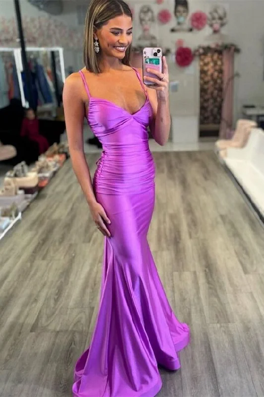 prom dresses with lace appliquésSexy Purple V-Neck Lace-Up Back Mermaid Long Prom Dress  Y7277