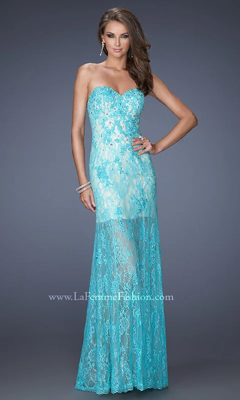 off-shoulder prom dressesStrapless Sweetheart La Femme Long Lace Prom Dress