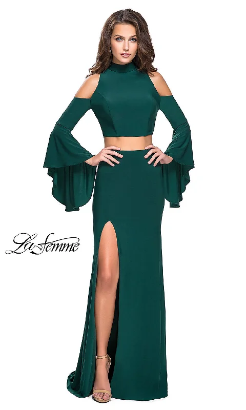 corset prom dressesLa Femme Long Cold-Shoulder Prom Dress