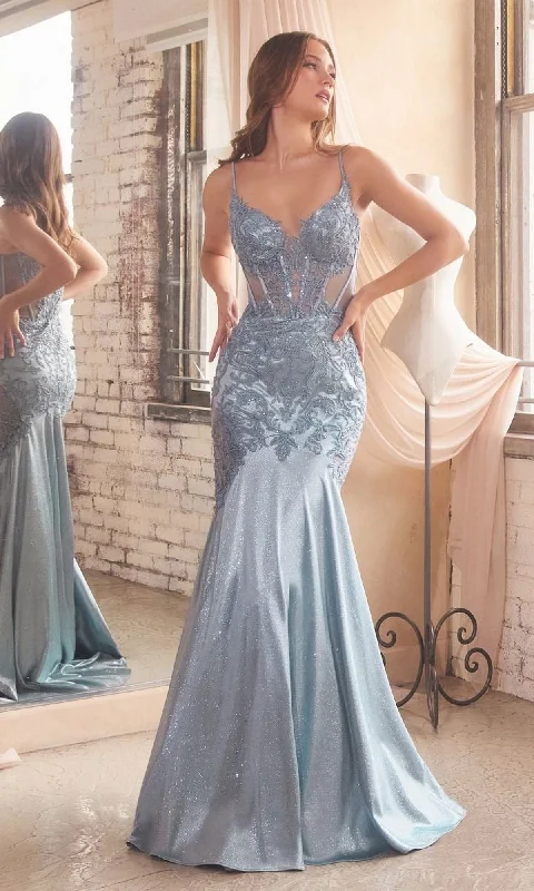 prom dresses with lace appliquésGlitter-Lace Sheer-Bodice Long Prom Dress CDS470