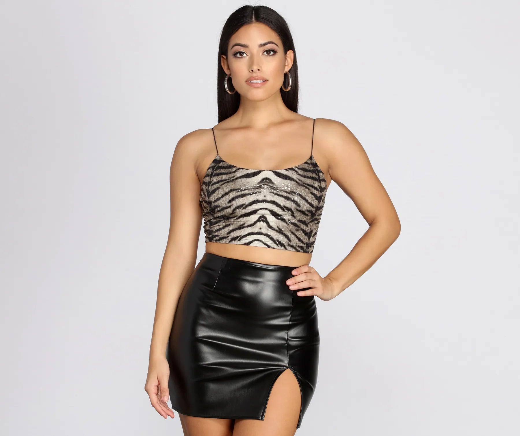 women's tops for minimalist aestheticsSequin Tiger Print Crop Top