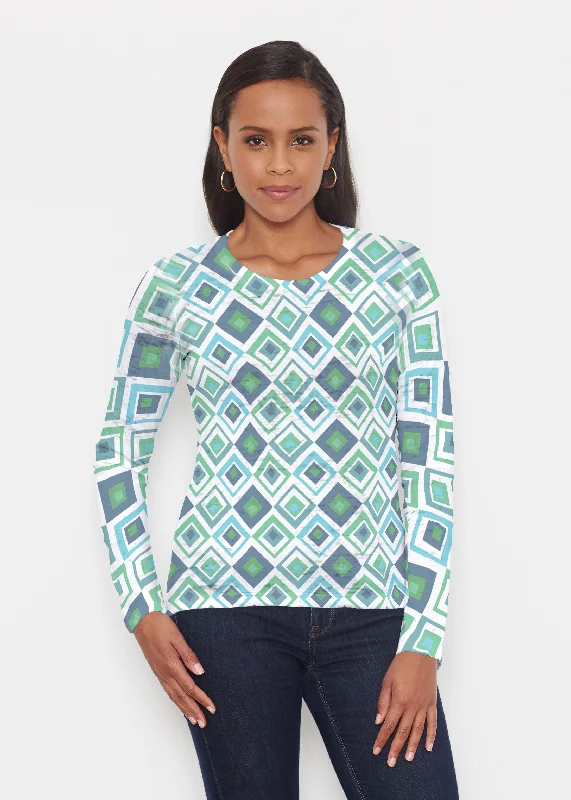 women's tops for casual FridaysCubed Blue (7807) ~ Signature Long Sleeve Crew Shirt