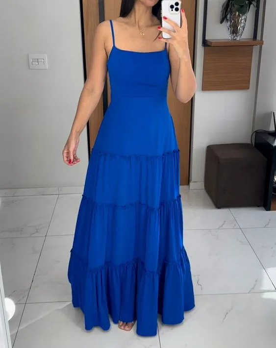 high-slit prom dressesTrendy Royal Blue A-line Spaghetti Straps Prom Dress  Y6838