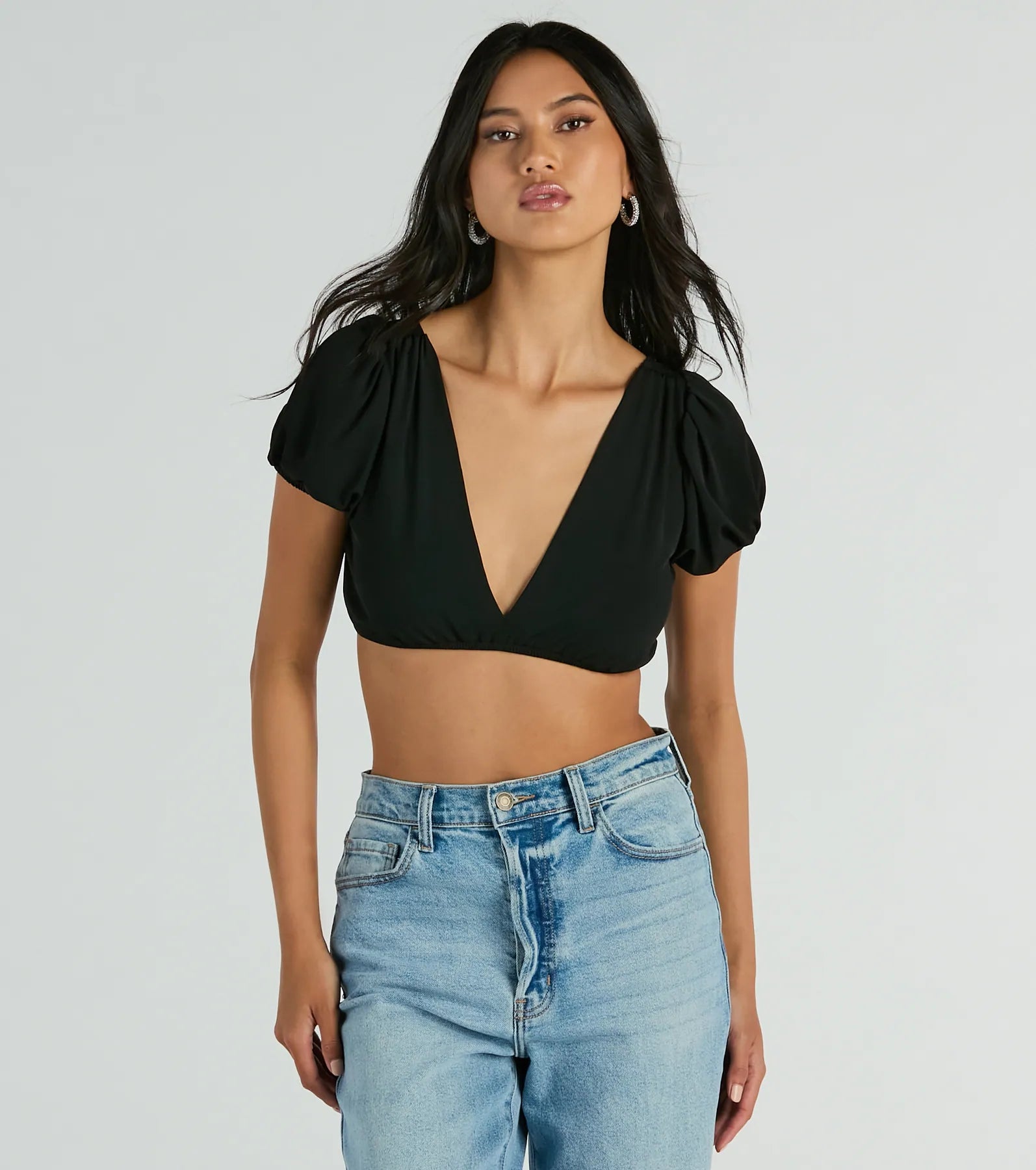 women's tops for those who want to make a bold fashion statement with their choice of topsAdorable Allure Puff Sleeve Tie-Back Crop Top