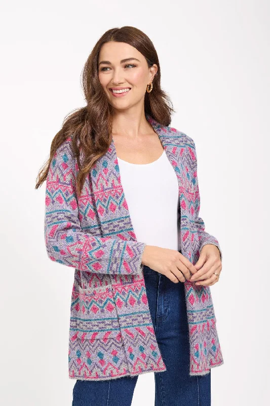 Stylish Flannel SweatersFairisle cardigan MF-539 GREY