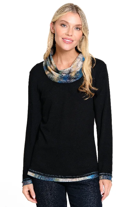 women's tops for wedding guest attireTextured Cowl Neck Tunic - Black