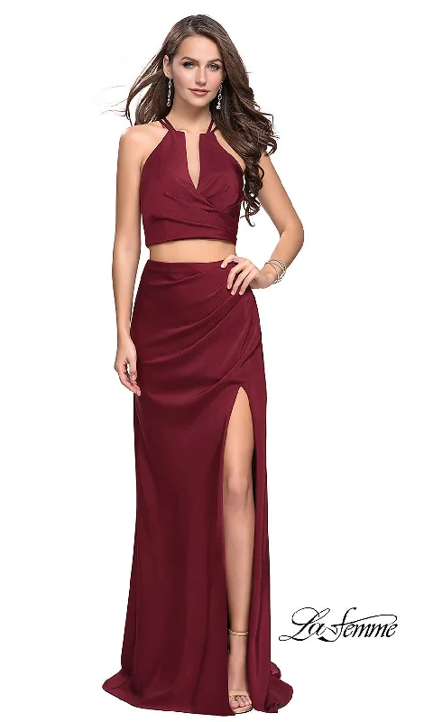 classic prom dressesLong Two-Piece Prom Dress with Ruching