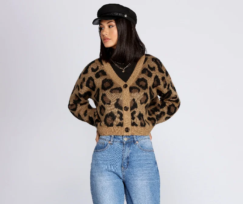 three-quarter sleeve women's topsWon't Stop Leopard Print Cardigan