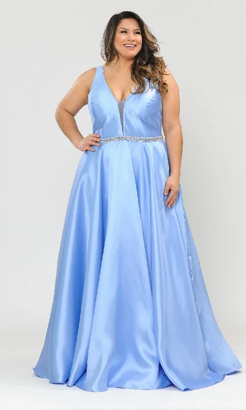 affordable prom dressesV-Neck Plus-Size Long Prom Dress with Pockets W1108