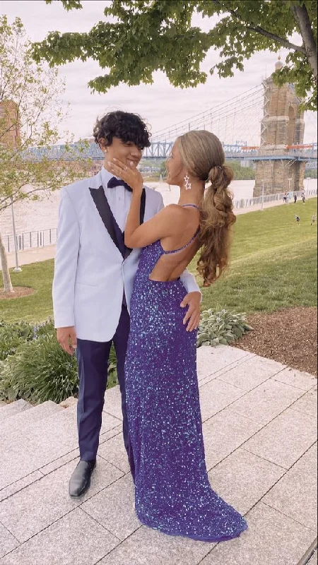 pastel prom dressesElegant Purple Sequin Open Back Prom Dress,Purple Formal Gown  Y6847