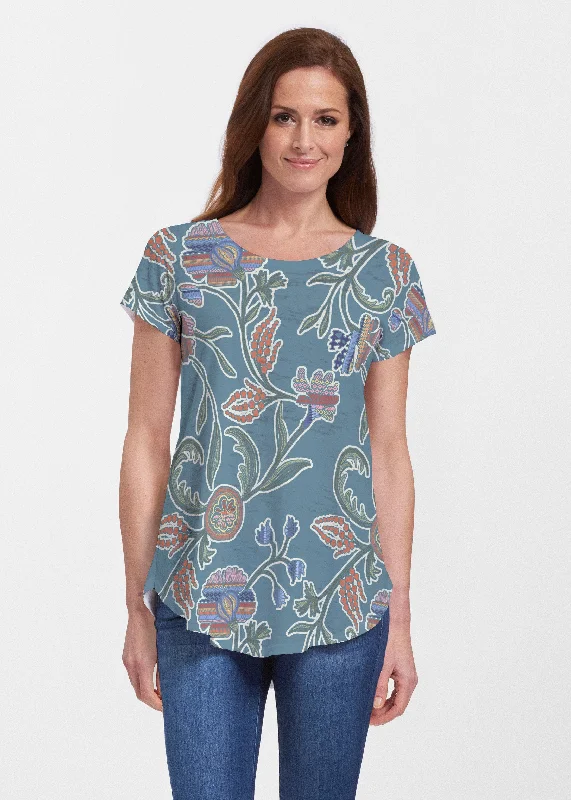 women's tops for those who want to create stylish and put-together outfits without spending a fortunePatterns At Play Blue (7827) ~ Signature Short Sleeve Scoop Neck Flowy Tunic