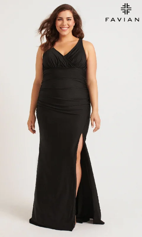 animal print prom dressesLong Plus-Size Prom Dress: Faviana 9584