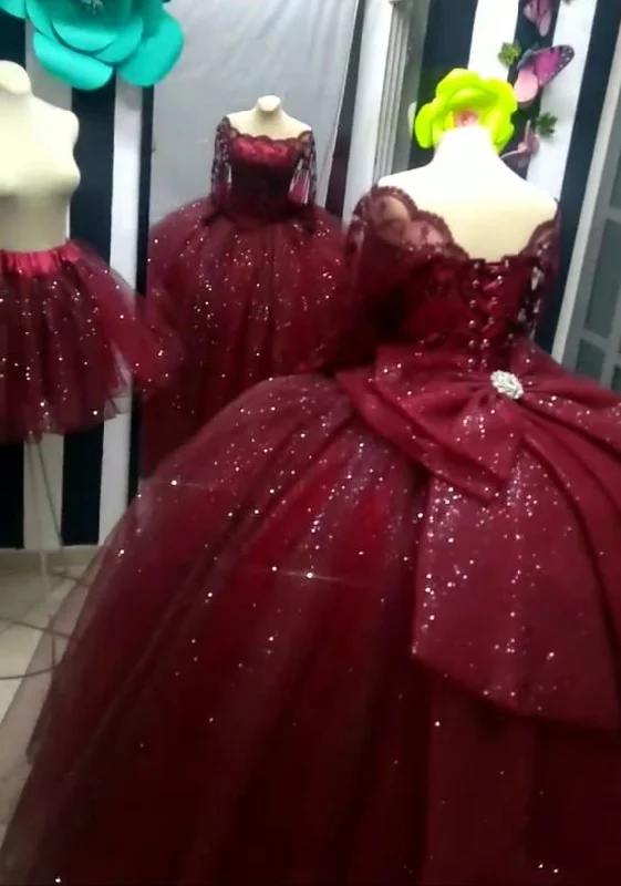 prom dress color trendsBurgundy Ball Gowns Off the Shoulder Prom Dresses Quinceanera Dresses Y6953