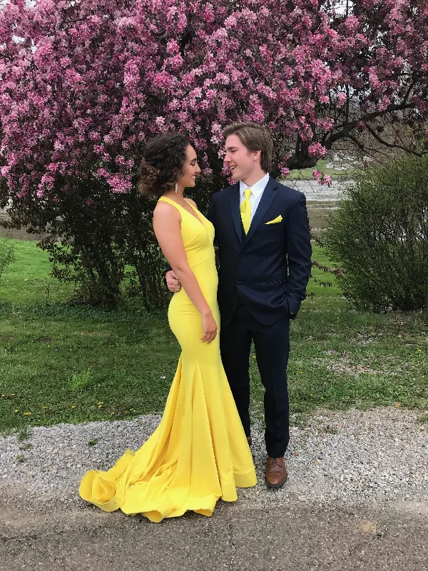 budget-friendly prom dressesElegant Yellow Mermaid Prom Dress,Yellow Evening Dress  Y5707