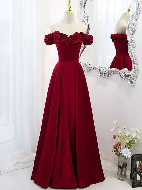 high-slit prom dressesA-Line Off Shoulder Satin Long Prom Dress,Satin Evening Dress Y6340