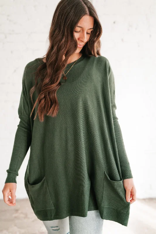 Pullover Chunky SweatersSnow Day Pocket Sweater - Forest Green