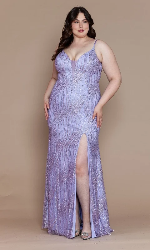 sleeveless prom dressesV-Neck Plus-Size Long Glitter Prom Dress W1156