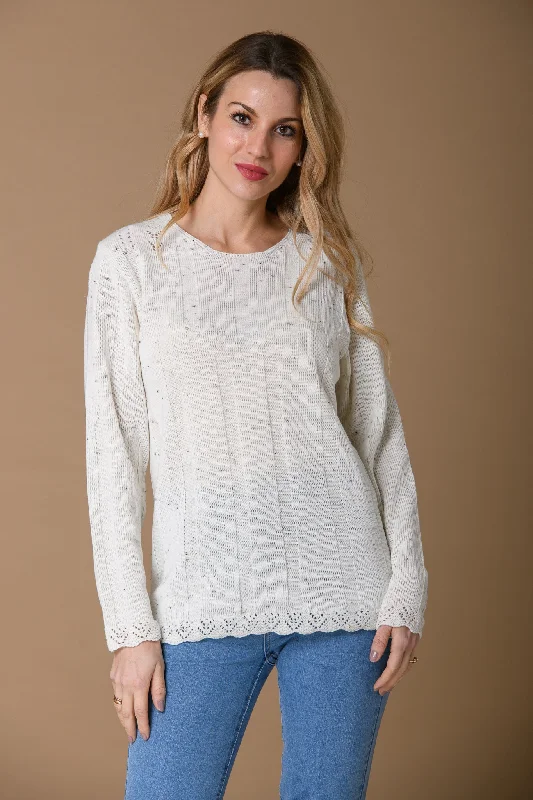 Oversized SweatersRib and Pointelle Sweater - Beige Nep